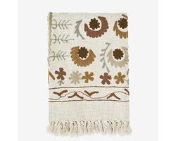 Madam Stoltz - Suzani Plaid - Handgeborduurd - 130x180cm - Off white