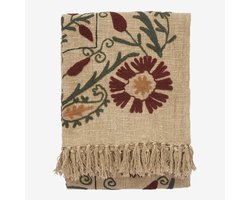 Madam Stoltz - Suzani plaid - Handgeborduurd - 130x180cm - Sand