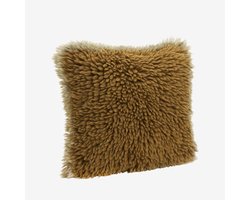 Madam Stoltz Wollen Sierkussenhoes – Mosterd & Beige – 40x40 cm – Handgeweven