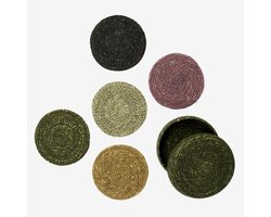 Madam Stoltz - Zeegras Onderzetters - Set van 5 Koele Kleuren - Handgemaakt