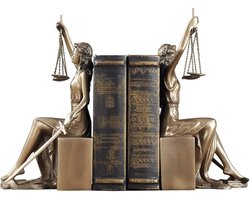 MadDeco - set handgemaakte bronskleurige polystone boekensteunen Vrouwe Justitia - advocatenkantoor - afstudeercadeau - jurist - advocaat
