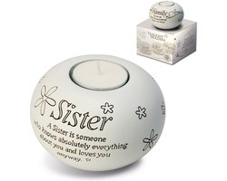 MadDeco - zuster - zus - cadeau - waxinelichthouder - engelstalig - meer dan woorden - keramiek - 9.5 cm hoog doorsnee