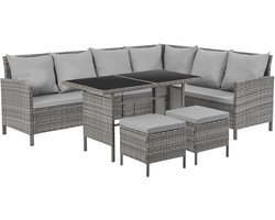 Madison & Monroe Polyrotan hoekbank, rotan lounge-eettafel, tuinmeubelset, sofaset, hoekbank (Madison, grijs)
