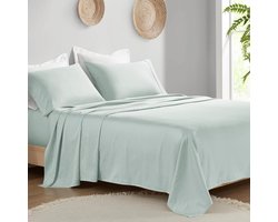 Madison Park Biologisch katoenen laken, zacht en ademend 300TC katoenen lakens, elastische diepe zaklakenset past tot 45,7 cm matras, alle seizoenen, lichtgewicht, 100% katoenen lakens, King Aqua