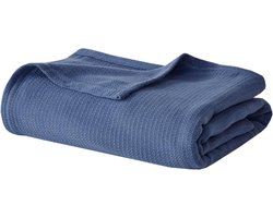 Madison Park Versgesponnen mandweef luxe katoenen deken, marineblauw, 168 x 229 cm, twinsize, mandweef, premium zacht en behaaglijk, 100% katoen, geschikt voor bed, bank of sofa