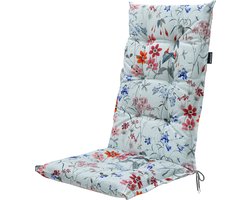 Madison tuinkussens - Hoge Rug- Milly Indigo - 123x50cm - tuinstoelkussens - Wit - Gebloemd - Met Lint -Extra Dik - Outdoor