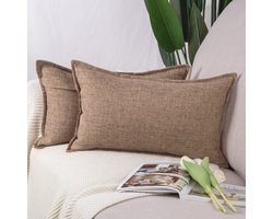 Madizz Set van 2 Polyester Linnen Kussenhoezen Zachte Decoratieve Kussenhoezen voor Bank Slaapkamer Kussensloop Lichtbruin 30x50 cm Rechthoekig