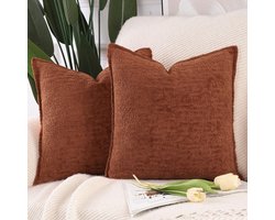 MADIZZ Set van 2 Zacht Chenille Fluwelen Franje kussenslopen Neutrale Decoratieve Kussens voor Sofa Boho Accent Kussensloop Covers voor Slaapkamer Woonkamer 60x60 cm Rood-oranje