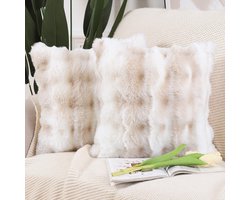 Madizz Set van 2 zachte, pluche, korte, decoratieve, wollen, fluwelen kussenslopen, luxe, stijl, kussenhoes voor bank, slaapkamer, wit, beige, 45x45 cm