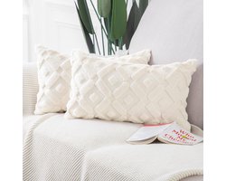 Madizz Set van 2 zachte, pluche, korte, wollen, fluwelen, decoratieve sierkussenhoezen, luxe stijl kussenhoes voor bank, slaapkamer, beige, 40x60 cm, rechthoekig