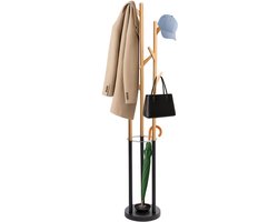 MAGICSHE Staande Kapstok Modern - 11 Haken - Kledingrek Met Paraplubak - Metaal + Hout - Tassen Kapstok - 174 Cm Hoog Zwart