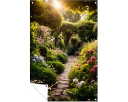 Magisch tuinpad met bloemen - Tuin tuinposter - Tuinversiering bloemen - Impressionisme - Tuinaccesoires voor aan de muur - Buiten schilderijen - tuinposter 60x90 cm