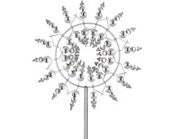 Magische 3D-windmolens voor buiten, 360° metalen windmolens voor in de tuin, 32 cm windaangedreven windvangers, sculpturen en spinners voor tuin, terrasdecoratie (zilver)