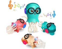 Magische dansende kwallen babyspeelgoed, elektrisch automatisch ontwijkend speelgoed met licht en geluid, interactief kruipspeelgoed, automatisch sensorspeelgoed blauw voor 1,2,3, 4, 5, 6 en 7 jaar oude kinderen jongens meisjes cadeaus