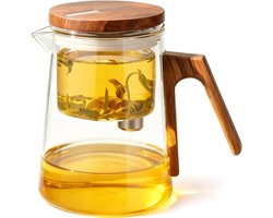 Magische glazen theepot met zeef, 700 ml, geschikt voor losse thee, met magnetische deksel met tuit, theeservies van borosilicaatglas, transparant, schuin handvat, geschikt voor thuisgebruik
