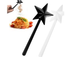 Magische kruidenstrooierset, 2 stuks, zoutvaatje, mini zwart en wit, stervormige toverstaf, zout en peperstrooier, kleine specerijenshaker, met gaten