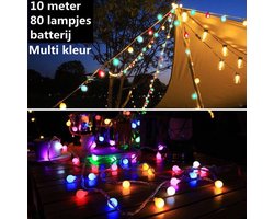 Magische LED Sfeerverlichting - Kleurrijke Balverlichting voor Camping en Tuin- 10m, 80 Multicolor Lampjes-2 modi