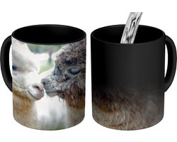 Magische Mok - Foto op Warmte Mokken - Koffiemok - Alpaca's - Dieren - Wol - Magic Mok - Beker - 350 ML - Theemok