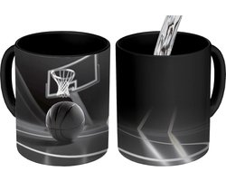 Magische Mok - Foto op Warmte Mokken - Koffiemok - Basketbal - Basketbalveld - Lichtlijnen - Magic Mok - Beker - 350 ML - Theemok