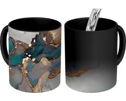 Magische Mok - Foto op Warmte Mokken - Koffiemok - Blauw - Marmer - Goud - Magic Mok - Beker - 350 ML - Theemok