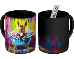 Magische Mok - Foto op Warmte Mokken - Koffiemok - Ezel - Badkuip - Roze - Schuim - Magic Mok - Beker - 350 ML - Theemok