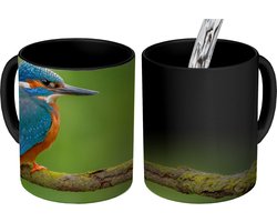 Magische Mok - Foto op Warmte Mokken - Koffiemok - IJsvogel - Tak - Mos - Vogel - Groen - Magic Mok - Beker - 350 ML - Theemok