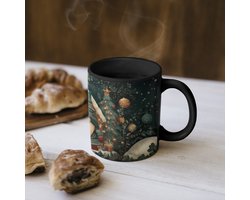 Magische Mok - Foto op Warmte Mokken - Koffiemok - Kerst - Gnomen - Peperkoekhuisje - Rood - Groen - Magic Mok - Beker - 350 ML - Theemok