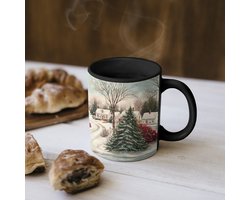 Magische Mok - Foto op Warmte Mokken - Koffiemok - Kerstsfeer - Landelijk - Rood - Magic Mok - Beker - 350 ML - Theemok