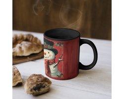Magische Mok - Foto op Warmte Mokken - Koffiemok - Klassiek - Kerstgroet - Sneeuwpop - Rood - Magic Mok - Beker - 350 ML - Theemok