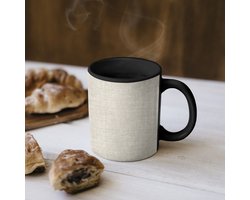 Magische Mok - Foto op Warmte Mokken - Koffiemok - Linnen - Textuur - Beige - Magic Mok - Beker - 350 ML - Theemok