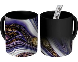 Magische Mok - Foto op Warmte Mokken - Koffiemok - Marmer - Paars - Luxe - Marmerlook - Glitter - Magic Mok - Beker - 350 ML - Theemok