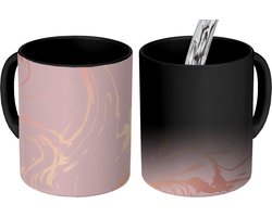 Magische Mok - Foto op Warmte Mokken - Koffiemok - Marmer - Roségoud - Lijn - Magic Mok - Beker - 350 ML - Theemok