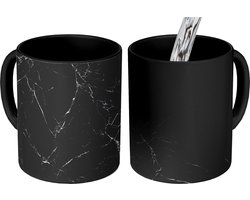 Magische Mok - Foto op Warmte Mokken - Koffiemok - Marmer - Stenen - Lijn - Marmerlook - Zwart - Luxe - Magic Mok - Beker - 350 ML - Theemok
