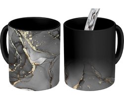 Magische Mok - Foto op Warmte Mokken - Koffiemok - Marmer - Zwart - Goud - Grijs - Magic Mok - Beker - 350 ML - Theemok