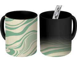 Magische Mok - Foto op Warmte Mokken - Koffiemok - Organische lijnen - Mintgroen - Marmer print - Magic Mok - Beker - 350 ML - Theemok
