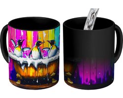 Magische Mok - Foto op Warmte Mokken - Koffiemok - Pinguïns - Badkuip - Kleurrijk - Schuim - Magic Mok - Beker - 350 ML - Theemok
