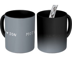 Magische Mok - Foto op Warmte Mokken - Koffiemok - Spreuken - Mama - Zoon - Mother - Son - Liefde - Quotes - Grijs - Magic Mok - Beker - 350 ML - Theemok - Mok met tekst