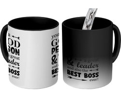 Magische Mok - Foto op Warmte Mokken - Koffiemok - Spreuken - Quotes - 'You're a good person & a great leader and also the best boss ever' - Magic Mok - Beker - 350 ML - Theemok - Mok met tekst
