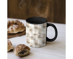 Magische Mok - Foto op Warmte Mokken - Koffiemok - Textuur - Linnen - Beige - Magic Mok - Beker - 350 ML - Theemok