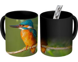 Magische Mok - Foto op Warmte Mokken - Koffiemok - Vogel - IJsvogel - Tak - Bladeren - Mos - Magic Mok - Beker - 350 ML - Theemok