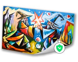 Magische strijd tussen tovenaars - Magie poster - Muurdecoratie tovenaars - Kubisme - Moderne posters - Wanddecoratie - poster 120x80 cm