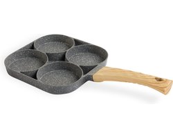 Magnani - Eierpan - 4 bakplaten van ⌀ 8 cm - Voor Gas- en Elektrische Kookplaten - Aluminium - Houten Handvat - 38 x 18.7 x 2 cm