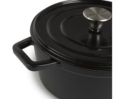 Magnani Gietijzeren Braadpan - Ronde Sudderpan - Geëmailleerd Kookpot - Met Deksel en Handgrepen - Zwart - Anti-aanbak - ⌀ 24 x 10,5 cm