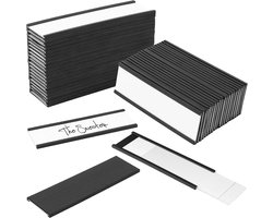 Magneetetiketten 30 mm x 100 mm, magnetische etiketten, 20 magneetborden om te beschrijven, etikethouder met papieren inzet, beschermfolie, naambordjes voor metalen rek, kastje, whiteboard