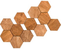 Magneten, Zeshoekig, Bruin Klein, 12 stuks | Kantoormagneten, Natuurlijke Houten Magneten voor Koelkast, Whiteboard, Kast, Decoratieve Magneten