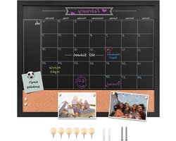 Magnetisch bord - kalender - prikbord - combinatiebord - krijtbord - prikbord - kalender - kurk - bord - tafel - wand - 45x55 cm - rustiek ingelijst - zwart - ZHHB-BK-4555