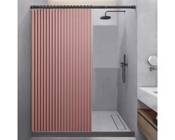 Magnetisch opvouwbaar douchegordijn - Heavy Duty Anti-schimmel linnen douchegordijn - Magnetische Sripe spatwaterdicht, snel sluitend - Roze,150x200cm
