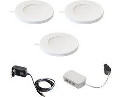 Magnetische in- & opbouw spot set - 3-pack - Plug & Play - warm wit - 2700K - 2,2W - keukenverlichting - kastverlichting - LED Inbouwspot (Ø55mm) - led spot – spotjes