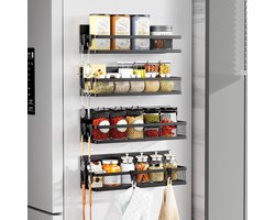 Magnetische keuken organizer - 4-delig magnetisch rek met haken - Ruimtebesparende opbergmand voor koelkast, wasmachine - Sterk magnetisch, geen boren nodig