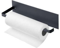 Magnetische keukenrolhouder zonder boren, keukenrolhouder, keuken van roestvrij staal voor keukenrol, houder, wandopslag, organizer, geschikt voor koelkast, magnetron, metalen kast (zwart，22*6*7.5）